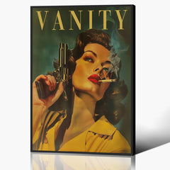 Vintage Vanity Woman Poster Retro Cigarette Woman Canvas Wall Art Funny Badass Bestie Art Painting Film Noir Aesthetics Poster for Bedroom Girly Dorm Apartment Wall Art 16x24in Framed