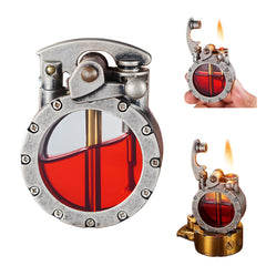 Vintage Trench Lighter Retro Transparent Kerosene Lighter Cool Unique Lighter Creativity and Personality Antique Steampunk Lighter Windproof Design for Camping BBQ Gifts for Men Dad (Silver)