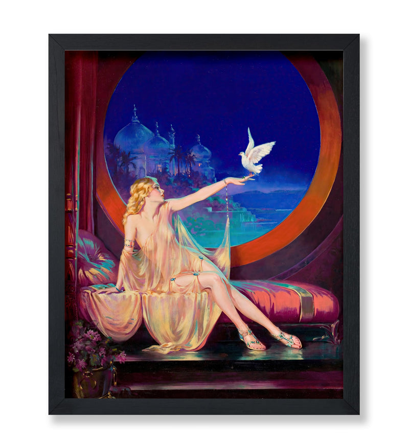 Poster Master Vintage Sultana Poster - Retro Princess & Bird Print - Bird Art - Mosque Art - Gift for Men & Women - Aesthetic Wall Decor for Office Bedroom or Living Room - 8x10 UNFRAMED Wall Art