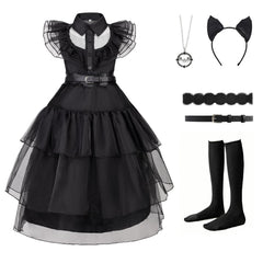 CSYQIYUE Black Costume Dress for Girls Halloween Costumes Cosplay Party Dress Up with Accessories(black 140(9-10Years))