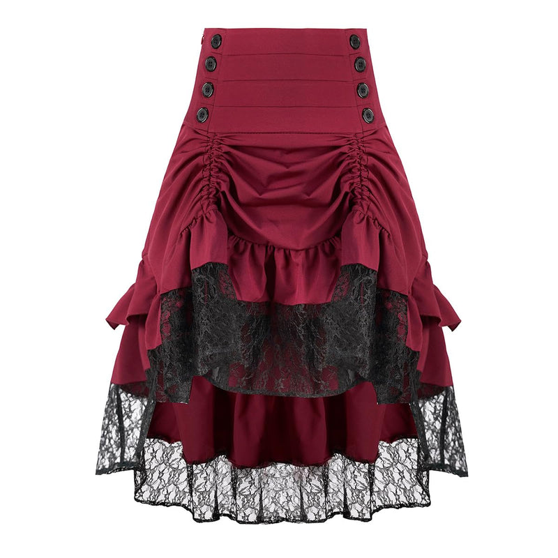 OFOKEDA Womens Gothic Steampunk Skirt Renaissance High Low Skirt(YT2339-RDXXL)