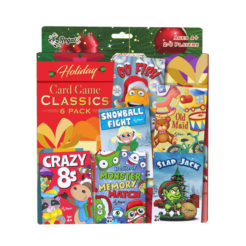 Regal Games Card Games for Kids - Go Fish Crazy 8s Old Maid Slap Jack Monster Memory Match Snowball Fight - Holiday-Themed Simple & Fun Classic Family Table Games - Games May Vary (6 Set)