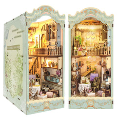 CRIOLPO Book Nook Kit - DIY Doll House Booknook Book Nook Miniature Kit for Bookshelf Insert Decor Craft for Adult Teen Halloween 3D Wooden Puzzle Bookends with Sensor Led Light