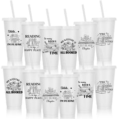Sliner 12 Pcs Book Lovers Gifts Book Club Gifts 24 oz Book Themed Tumbler with Straw and Lid Reusable Bookish Gifts for Book Lovers Book Reader Gifts Book Themed Party Book Lover Birthday Gift
