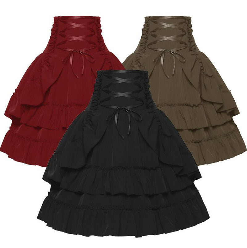 Gothic Black Lolita Steampunk High Waist Skirt with Ruffles