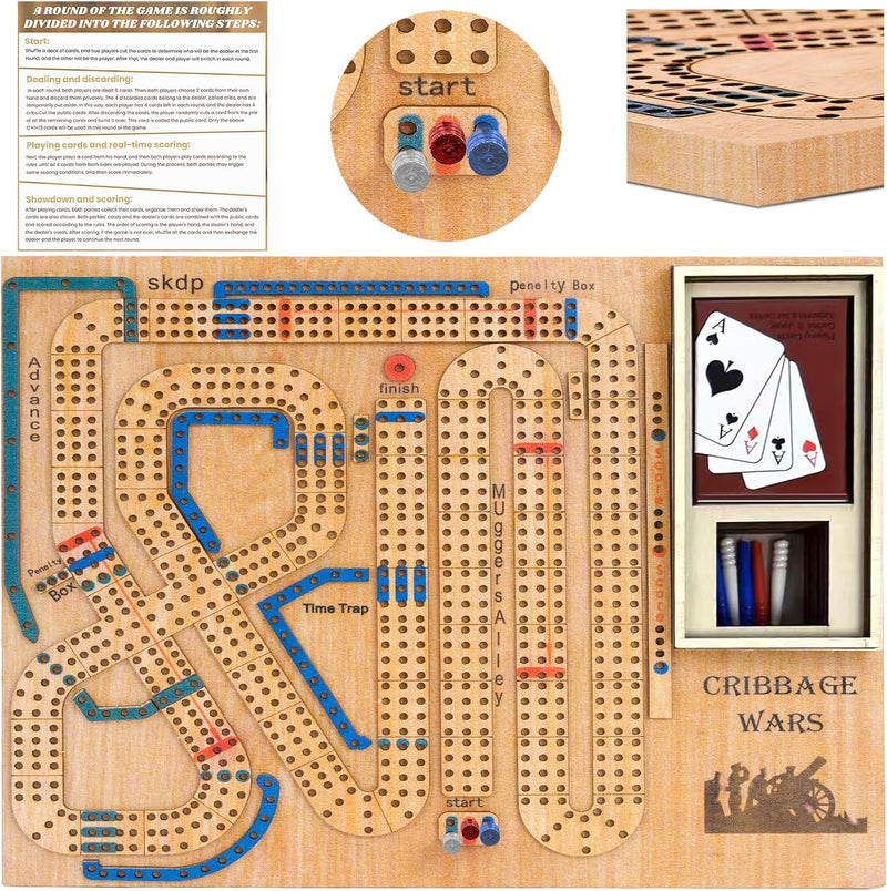 Cribbage Wars Board Game2025 Wooden Cribbage Board Game Set Traps Cribbage Games Classic Board Game Night Bar Games for Families