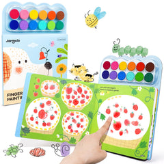 Jar Melo Fingerprint Coloring Book for Kids 12 Colors Ink Pad Finger Painting Activity Book Preschool Art Learning Travel Busy Book for Kids 3+