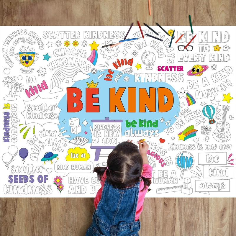 Be Kind Coloring Poster for Kids Giant Coloring Poster Large Positive Coloring Tablecloth Jumbo Coloring Books for Kids Classroom Home Birthday Party Supplies Favor
