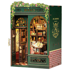 CUTEBEE Book Nook Kit - DIY Miniature House Kit for Adults Teens and Beginners Dollhouse Booknook Library Tiny House Bookshelf Decor 3D Wooden Puzzle Gifts for Family Friends (Owl Bookstore)