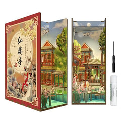 Tonecheer Book Nook Kit 3D Holzpuzzle Booknooks DIY Modellbausätze Erwachsene zum Baue Miniatur Haus Bücherregal Nook book mit Licht lustiges Geschenke Geburtstagsgeschenk(Dream of Red Mansions)
