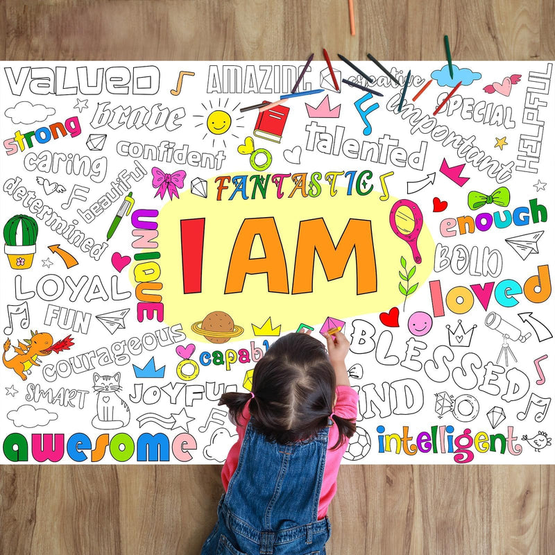 Naozinebi Positive Affirmations Coloring Poster for Kids Giant Coloring Poster Large Positive Coloring Tablecloth Jumbo Coloring Books for kids Classroom Home Birthday Party Supplies Favor