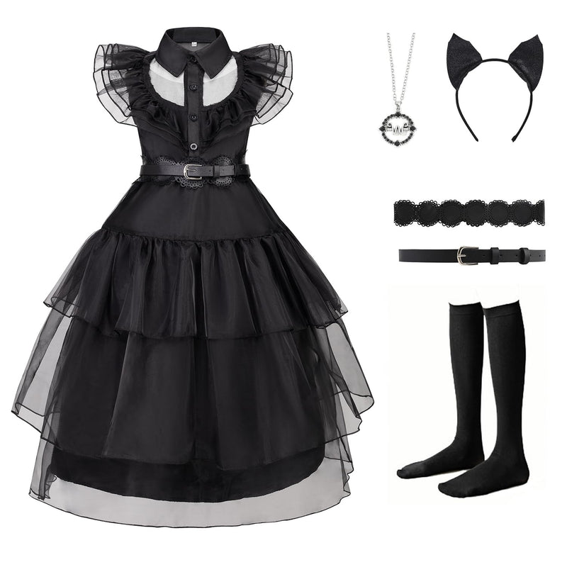 CSYQIYUE Black Costume Dress for Girls Halloween Costumes Cosplay Party Dress Up with Accessories(black 140(9-10Years))