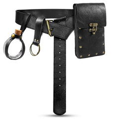 Renaissance Belt Pouch Waist Bag Steampunk Pouch Medieval Leather Belt Pouch Skirt Hikes Set Retro Renaissance Accessories for LARP Cosplay Costume Christmas Gifts (1Bottle-Black)