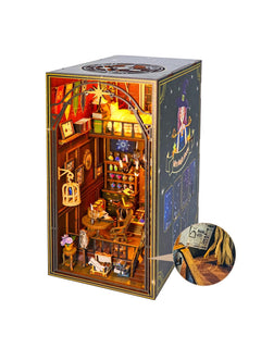 DIY Book Nook Kit Bookshelf Insert DIY Mira Magie House Booknook Bookend Stand Bookcase Model Build Creativity Kit Decor Alley with LED Light