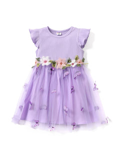 PATPAT Girls Tulle Dress Tutu Party Birthday Poster Formal Fancy Flower Princess Dresses Purple 5-6 Years