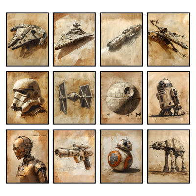 BigWig Prints Star Wars Poster Set - Star Wars Wall Art Star Wars Posters Star Wars Wall Decor Star Wars Art Wall Decor Starwars Poster Star Wars Pictures Wall Decor - Unframed Set of 12 (8x10)