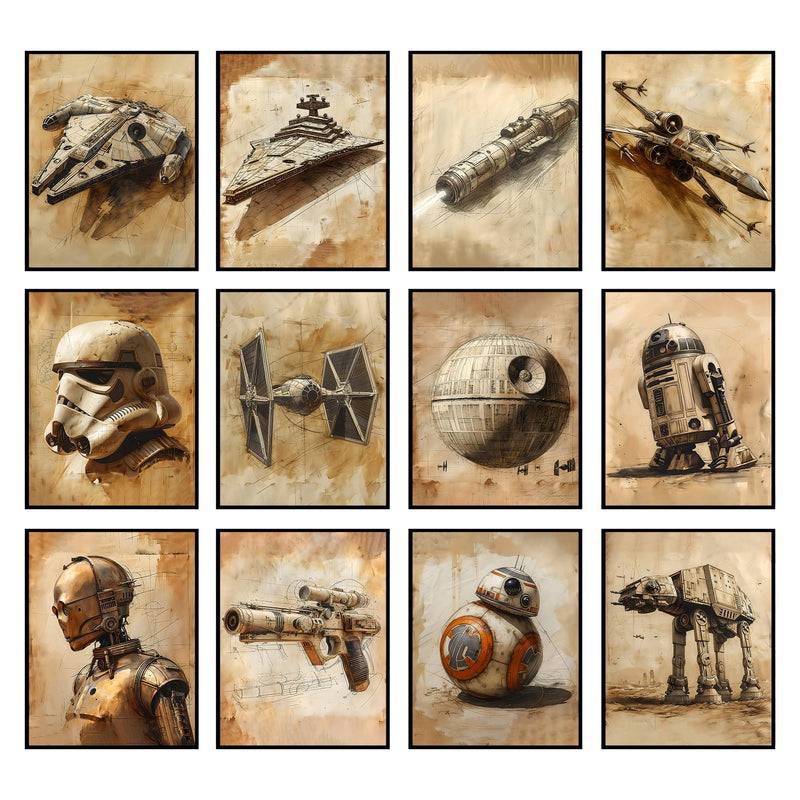 BigWig Prints Star Wars Poster Set - Star Wars Wall Art Star Wars Posters Star Wars Wall Decor Star Wars Art Wall Decor Starwars Poster Star Wars Pictures Wall Decor - Unframed Set of 12 (8x10)